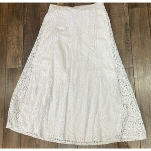 Fairy White Lace Maxi Broomstick Skirt Bridal White Elastic Waist Cottage Boho M
